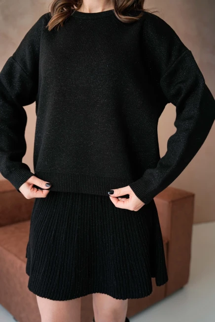 Kadın Bisiklet Yaka Lurex Salaş Etekli Triko Takım