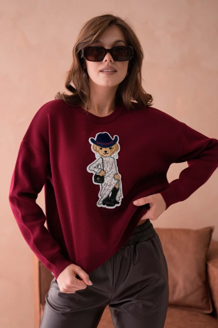 Kadın Bisiklet Yaka Nakış Deaty Triko Kazak