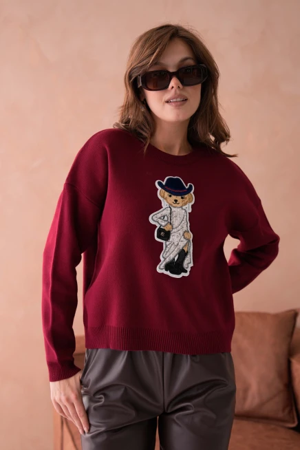 Kadın Bisiklet Yaka Nakış Deaty Triko Kazak