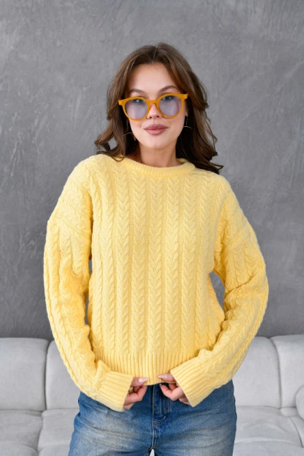 Kadın Bisiklet Yaka Örgü Detay Triko Kazak