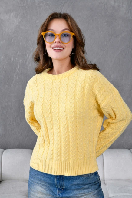 Kadın Bisiklet Yaka Örgü Detay Triko Kazak