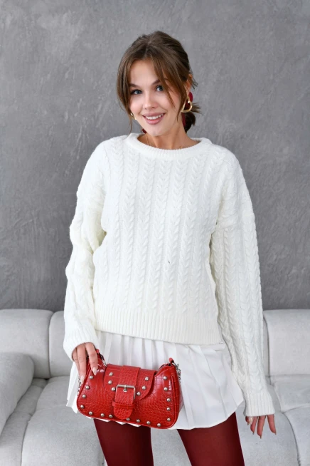 Kadın Bisiklet Yaka Örgü Detay Triko Kazak