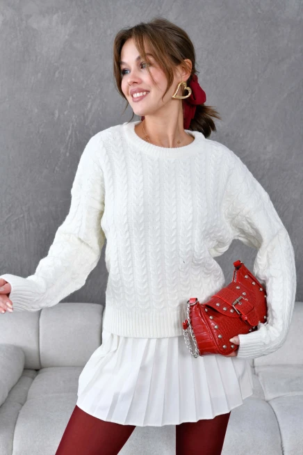 Kadın Bisiklet Yaka Örgü Detay Triko Kazak