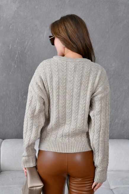 Kadın Bisiklet Yaka Örgü Detay Triko Kazak