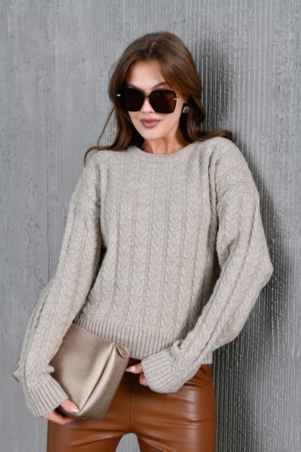 Kadın Bisiklet Yaka Örgü Detay Triko Kazak