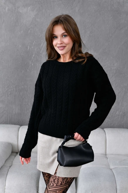 Kadın Bisiklet Yaka Örgü Detay Triko Kazak