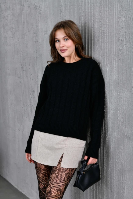 Kadın Bisiklet Yaka Örgü Detay Triko Kazak