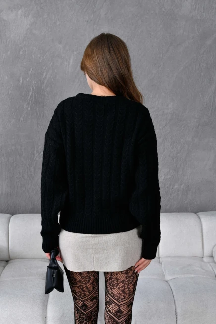 Kadın Bisiklet Yaka Örgü Detay Triko Kazak