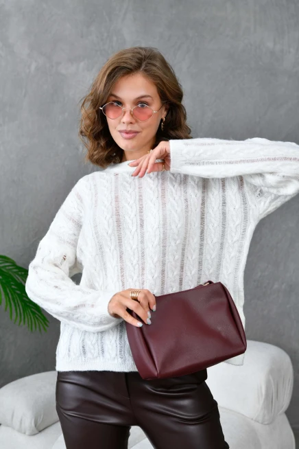 Kadın Bisiklet Yaka Saç Örgü Triko Kazak