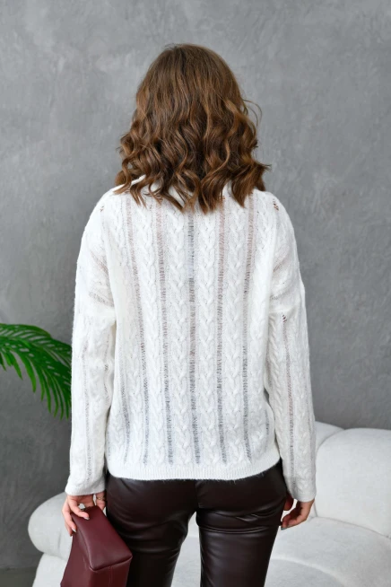 Kadın Bisiklet Yaka Saç Örgü Triko Kazak