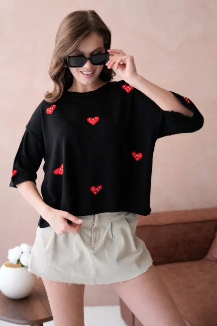 Kadın Bisiklet Yaka Taş İşlemeli Salaş Triko Kazak