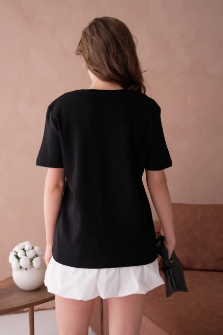 Bisiklet Yaka Varak Baskılı Basic T-Shirt