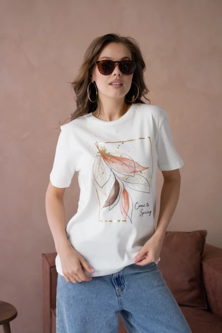 Bisiklet Yaka Varak Baskılı Basic T-Shirt