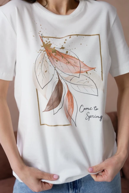 Bisiklet Yaka Varak Baskılı Basic T-Shirt