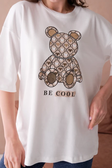 Bisiklet Yaka Varak Baskılı Salaş Basic T-Shirt