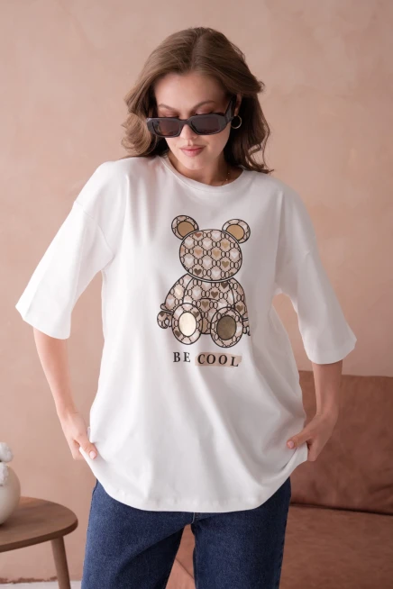 Bisiklet Yaka Varak Baskılı Salaş Basic T-Shirt