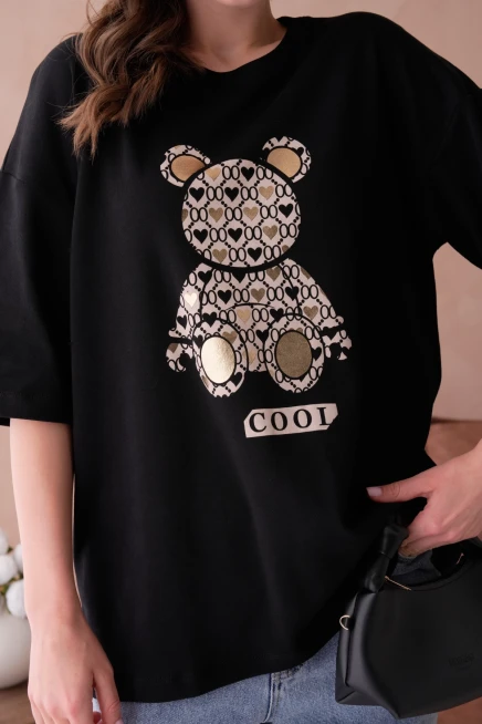 Bisiklet Yaka Varak Baskılı Salaş Basic T-Shirt