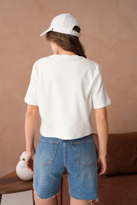 Bisiklet Yaka Yarım Crop Basic T-Shirt