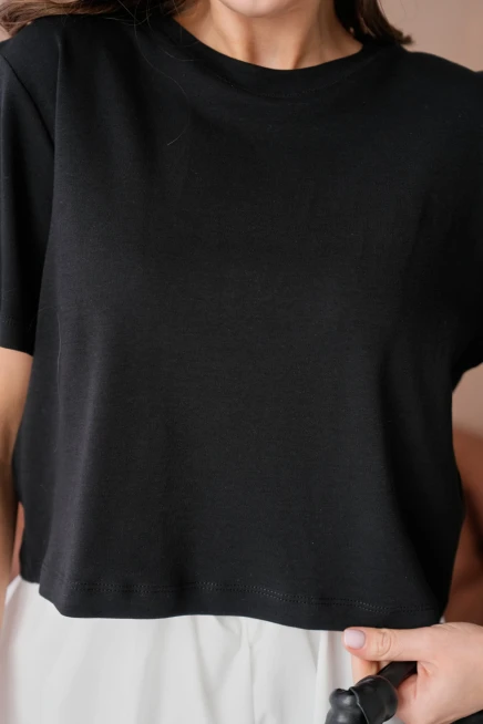 Bisiklet Yaka Yarım Crop Basic T-Shirt