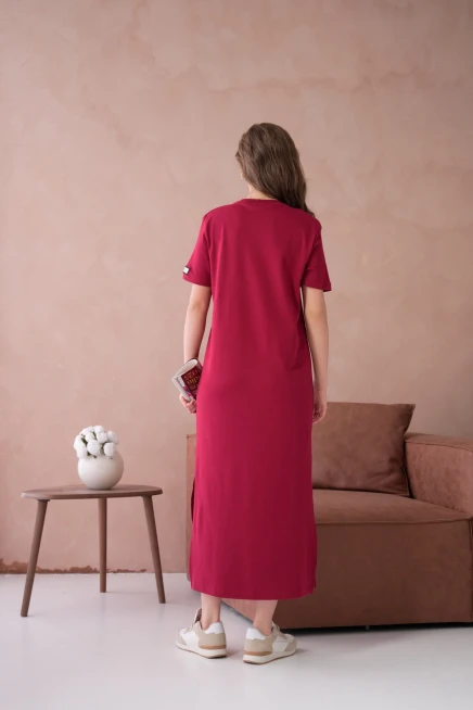 Bisiklet Yaka Yırtmaçlı Salaş Basic Penye Elbise