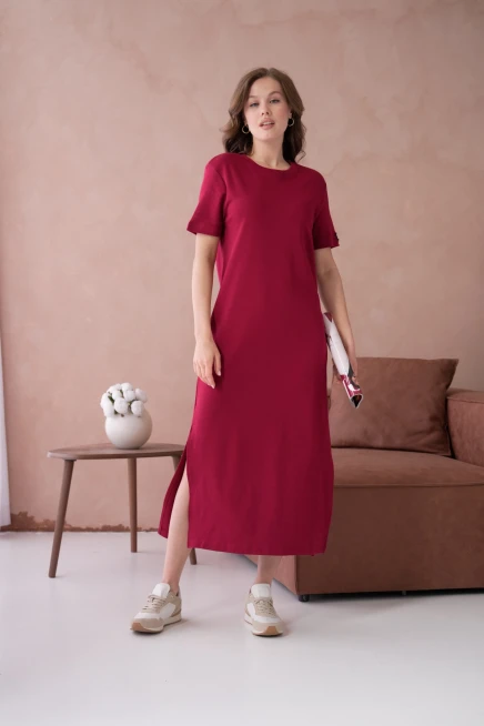 Bisiklet Yaka Yırtmaçlı Salaş Basic Penye Elbise