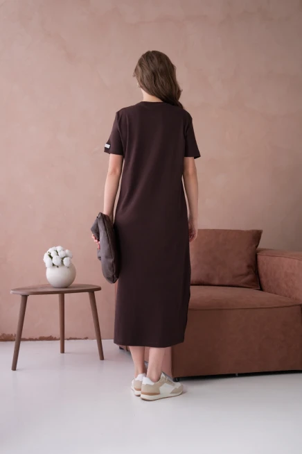 Bisiklet Yaka Yırtmaçlı Salaş Basic Penye Elbise