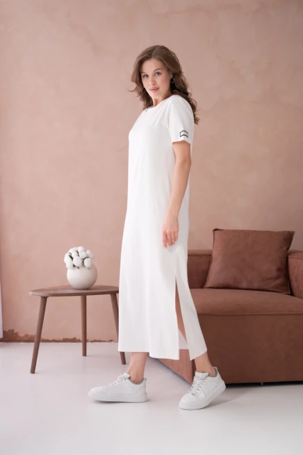 Bisiklet Yaka Yırtmaçlı Salaş Basic Penye Elbise