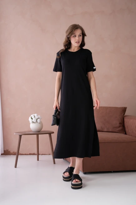 Bisiklet Yaka Yırtmaçlı Salaş Basic Penye Elbise