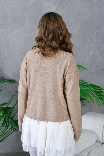 Kadın Bisiklet Yaka Yırtmaçlı Triko Kazak