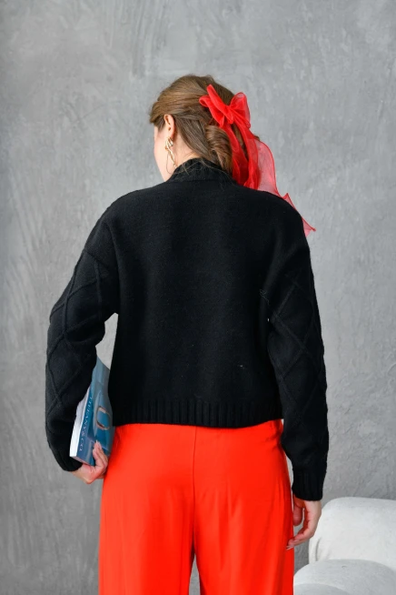 Kadın Dik Ayak Baklava Desen Triko Kazak