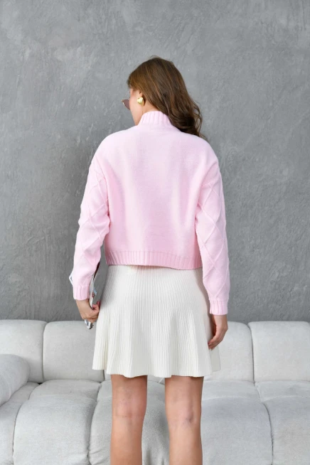 Kadın Dik Ayak Baklava Desen Triko Kazak