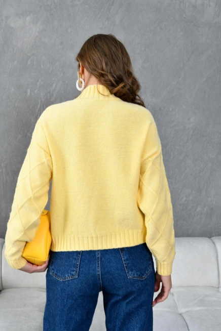 Kadın Dik Ayak Baklava Desen Triko Kazak