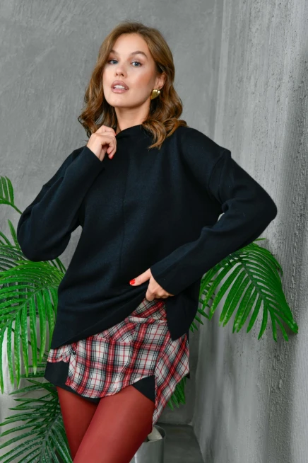 Kadın Dik Yaka Salaş Triko Kazak