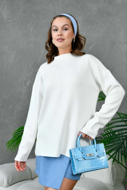 Kadın Dik Yaka Salaş Triko Kazak