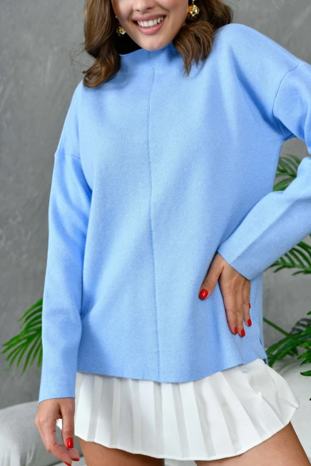 Kadın Dik Yaka Salaş Triko Kazak