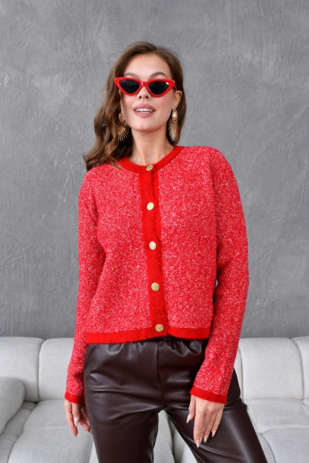 Kadın Düğme Detay Bürümcük Triko HIrka