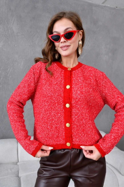 Kadın Düğme Detay Bürümcük Triko HIrka