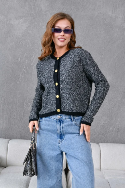 Kadın Düğme Detay Bürümcük Triko HIrka