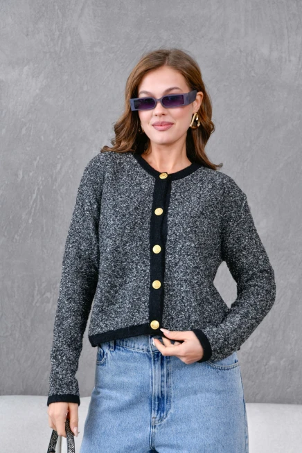 Kadın Düğme Detay Bürümcük Triko HIrka