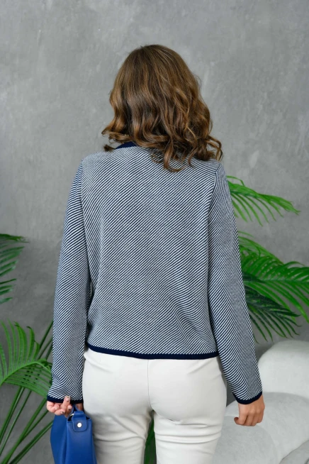 Kadın Düğme Detay Çizgili Triko HIrka