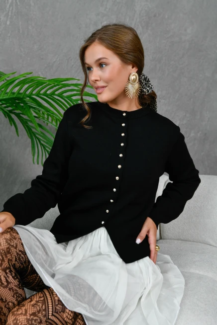 Kadın Düğme Detay Triko Ceket