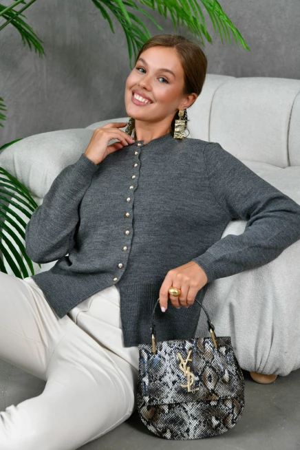 Kadın Düğme Detay Triko Ceket