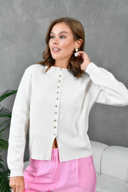 Kadın Düğme Detay Triko Ceket