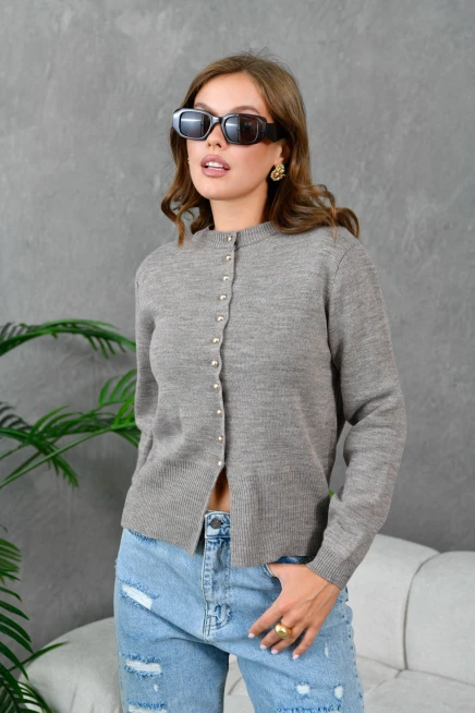 Kadın Düğme Detay Triko Ceket
