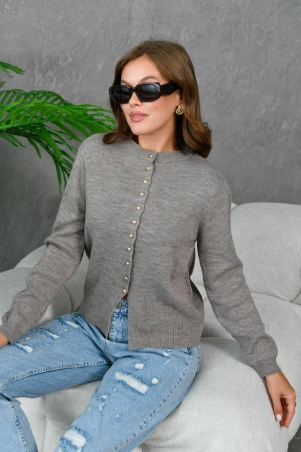 Kadın Düğme Detay Triko Ceket