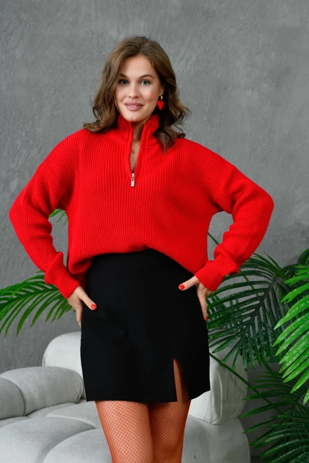 Kadın Fermuar Detaylı Triko Kazak