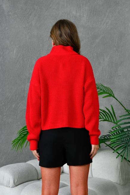 Kadın Fermuar Detaylı Triko Kazak