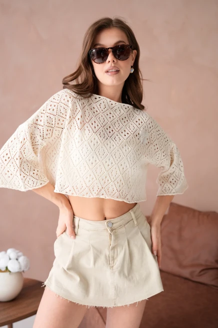 Kadın Kayık Yaka Ajurlı Triko Kazak