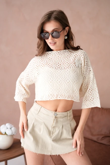 Kadın Kayık Yaka Ajurlı Triko Kazak