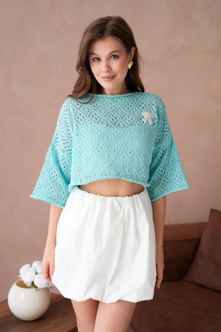 Kadın Kayık Yaka Ajurlı Triko Kazak